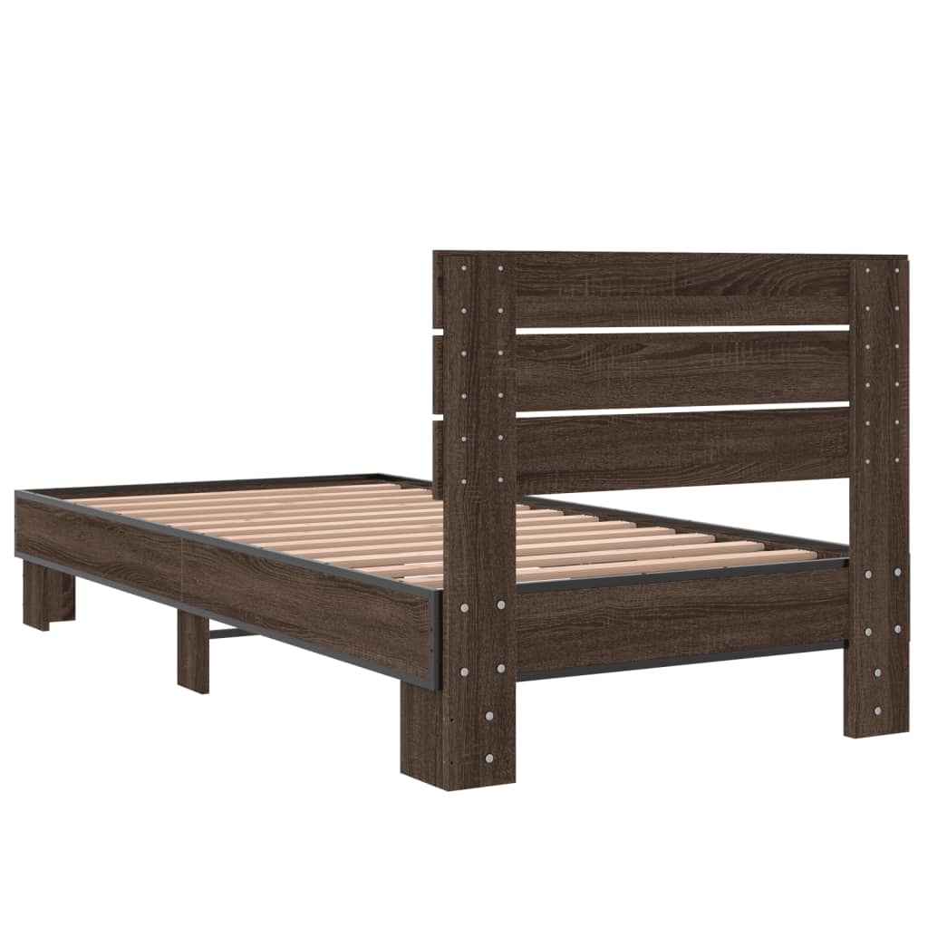 Cadru de pat, stejar maro, 75x190 cm, lemn prelucrat și metal GartenMobel Dekor