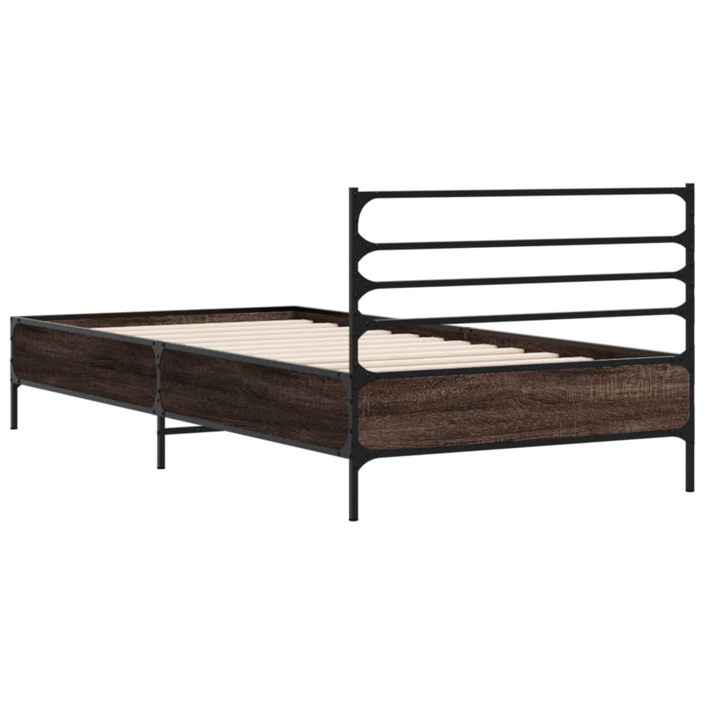 Cadru de pat, stejar maro, 90x190 cm, lemn prelucrat și metal GartenMobel Dekor