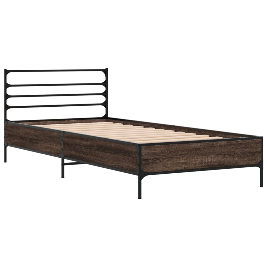 Cadru de pat, stejar maro, 90x190 cm, lemn prelucrat și metal GartenMobel Dekor