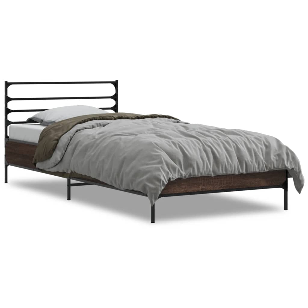 Cadru de pat, stejar maro, 90x190 cm, lemn prelucrat și metal GartenMobel Dekor
