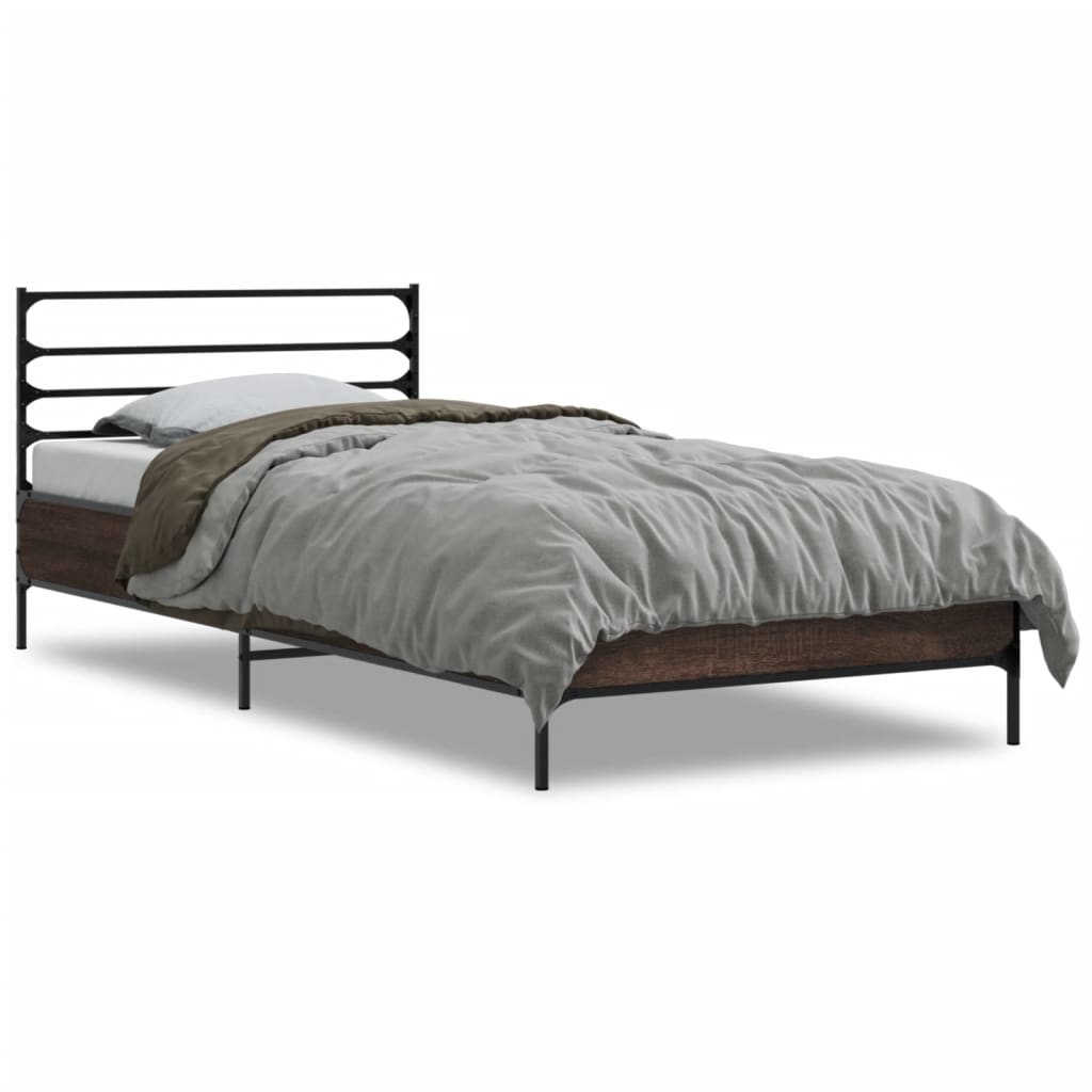 Cadru de pat, stejar maro, 90x200 cm, lemn prelucrat și metal GartenMobel Dekor