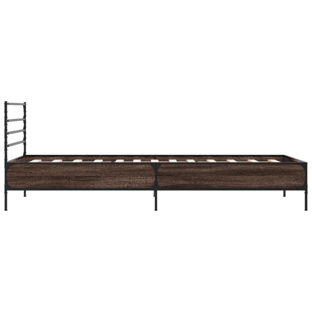 Cadru de pat, stejar maro, 90x200 cm, lemn prelucrat și metal GartenMobel Dekor