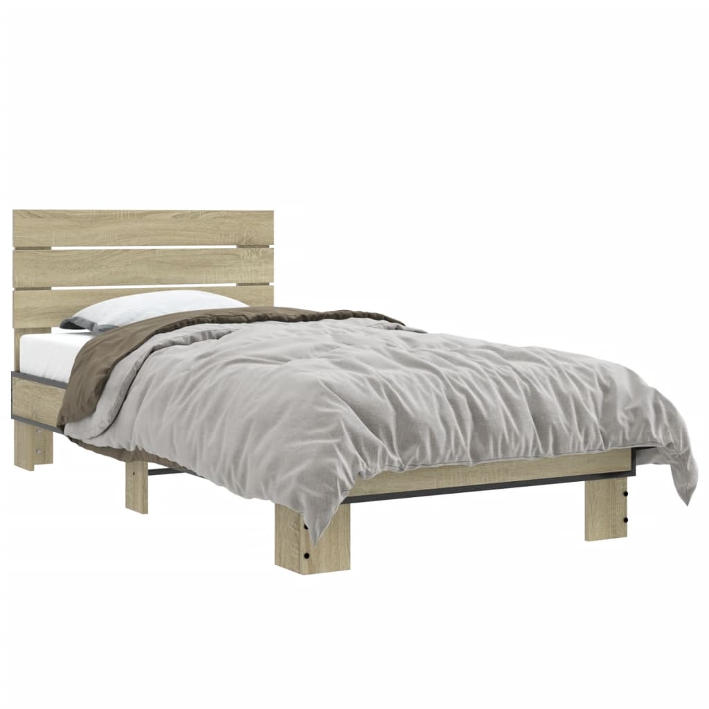 Cadru de pat, stejar sonoma, 75x190 cm, lemn prelucrat și metal GartenMobel Dekor
