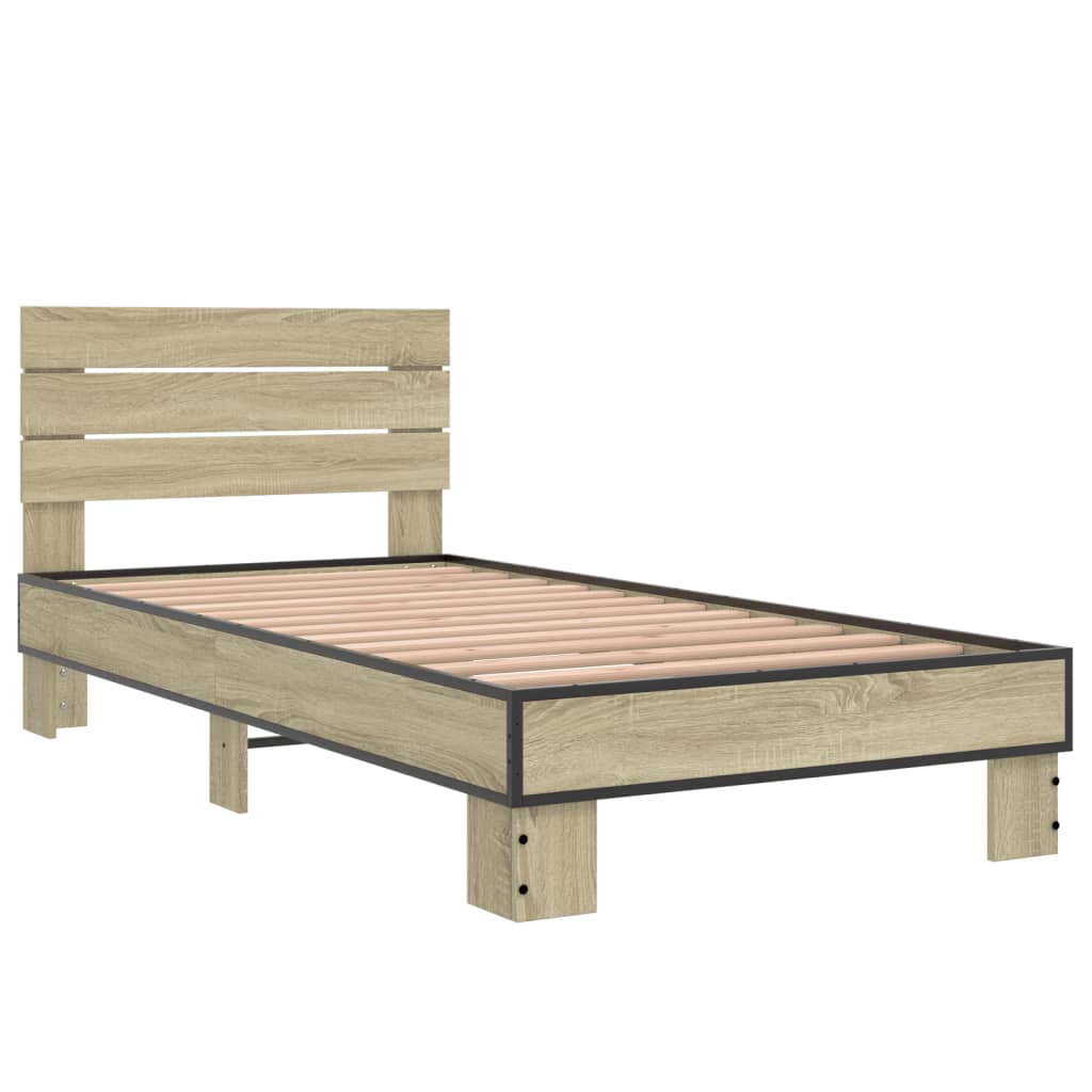 Cadru de pat, stejar sonoma, 75x190 cm, lemn prelucrat și metal GartenMobel Dekor