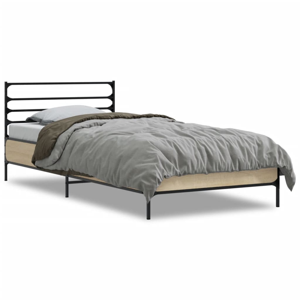 Cadru de pat, stejar sonoma, 90x190 cm, lemn prelucrat și metal GartenMobel Dekor