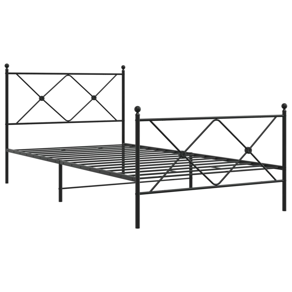 Cadru pat metalic cu tăblii de cap/picioare, negru, 107x203 cm GartenMobel Dekor