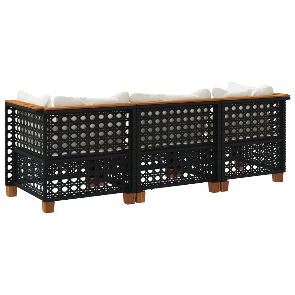 Canapea de grădină cu perne, 3 locuri, negru, poliratan GartenMobel Dekor