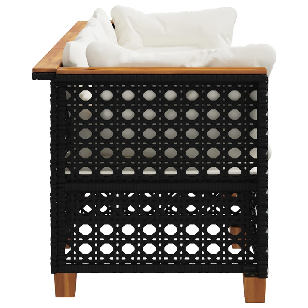 Canapea de grădină cu perne, 3 locuri, negru, poliratan GartenMobel Dekor