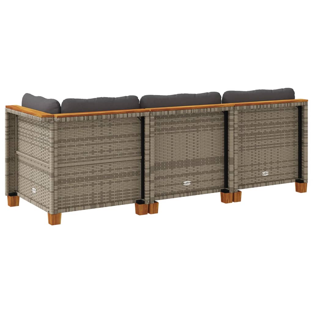 Canapea de grădină cu perne, cu 3 locuri, gri, poliratan GartenMobel Dekor