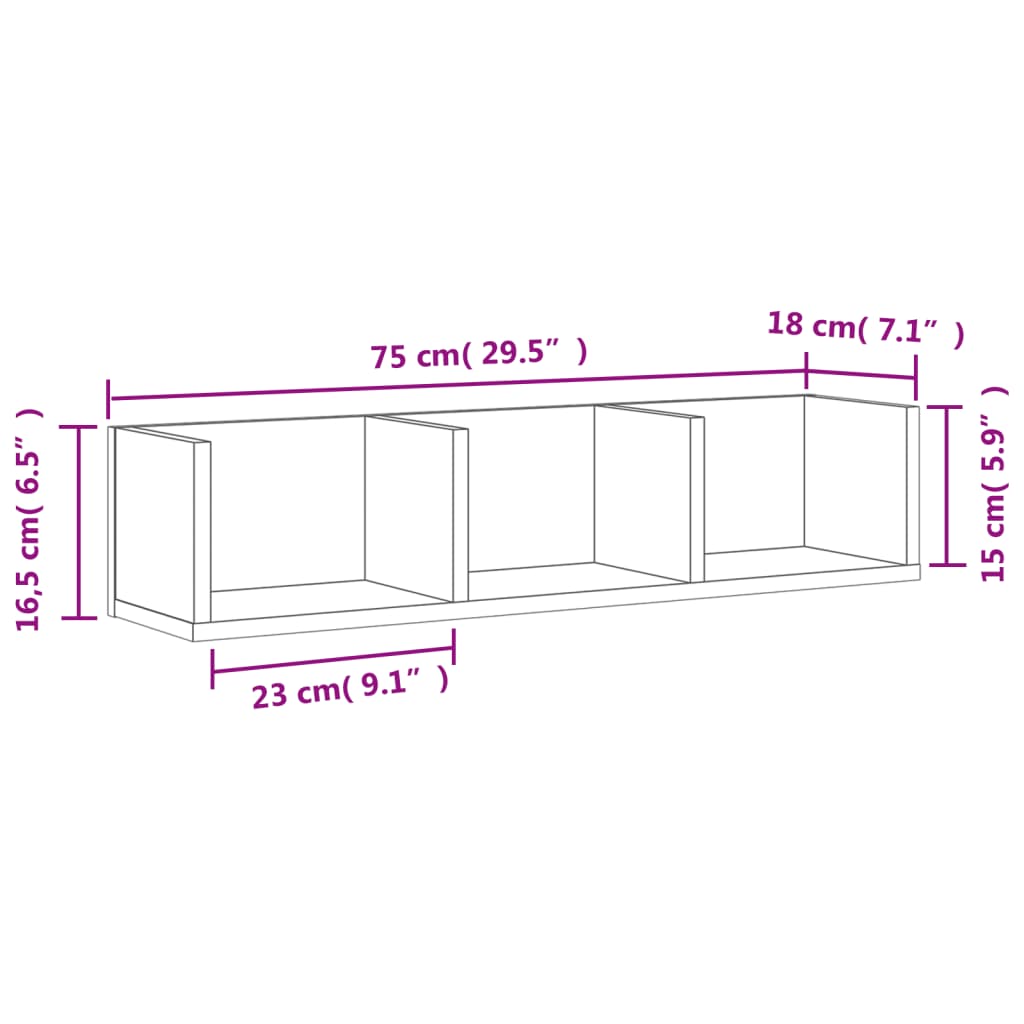 Dulapuri perete 2 buc., gri sonoma 75x18x16,5 cm lemn prelucrat GartenMobel Dekor