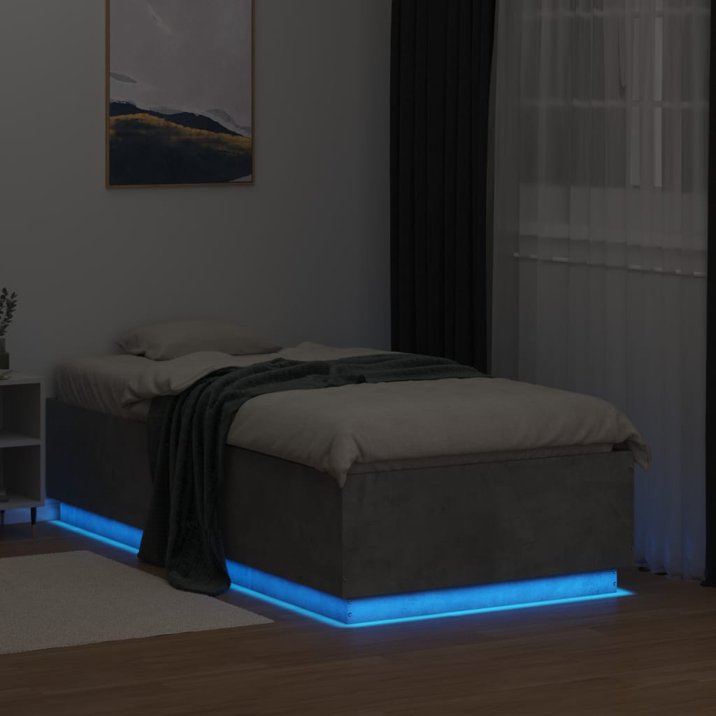 Cadru de pat cu LED, gri beton, 90x190 cm, lemn prelucrat GartenMobel Dekor