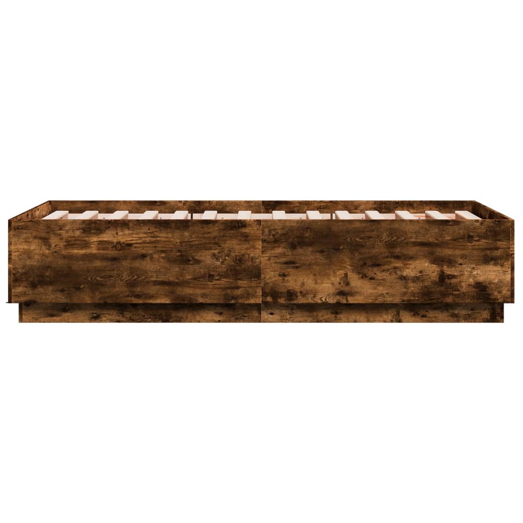 Cadru de pat cu LED, stejar fumuriu, 90x190 cm, lemn prelucrat GartenMobel Dekor