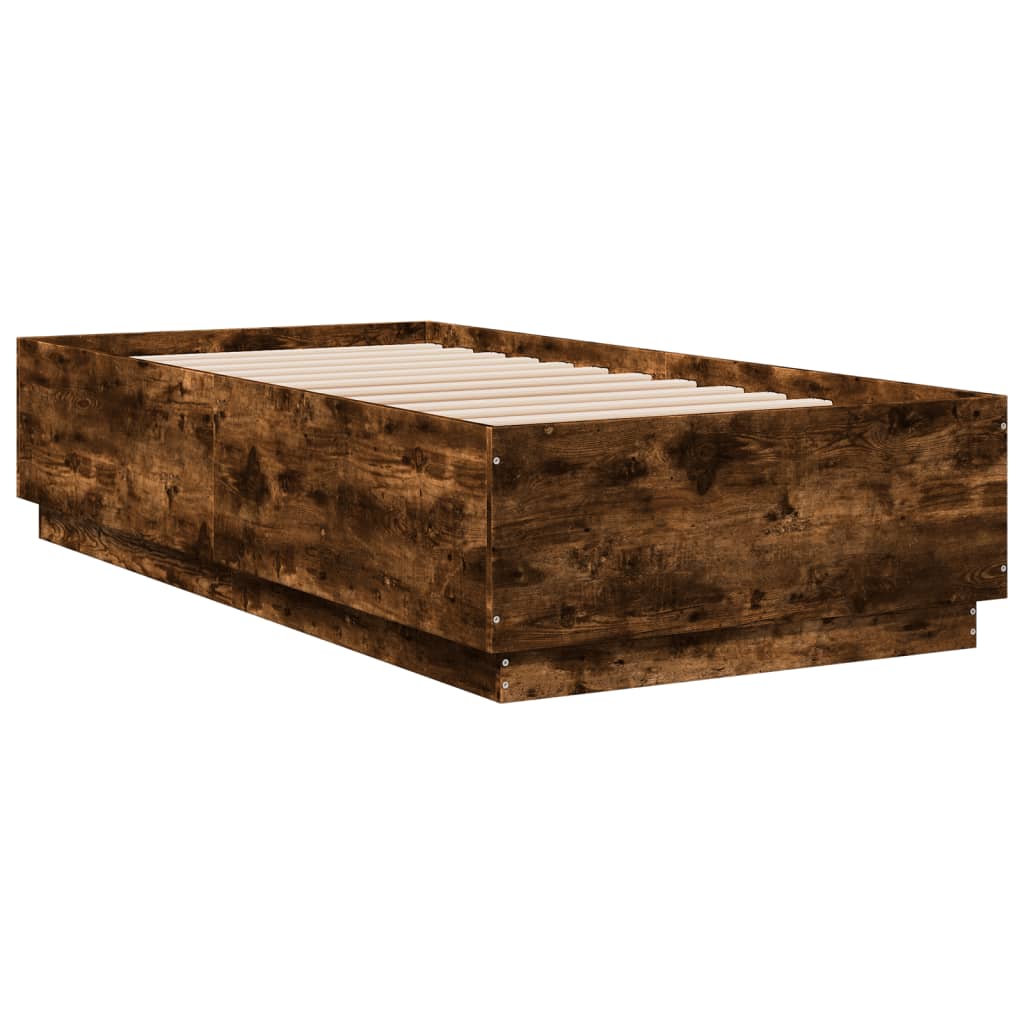 Cadru de pat cu LED, stejar fumuriu, 90x190 cm, lemn prelucrat GartenMobel Dekor