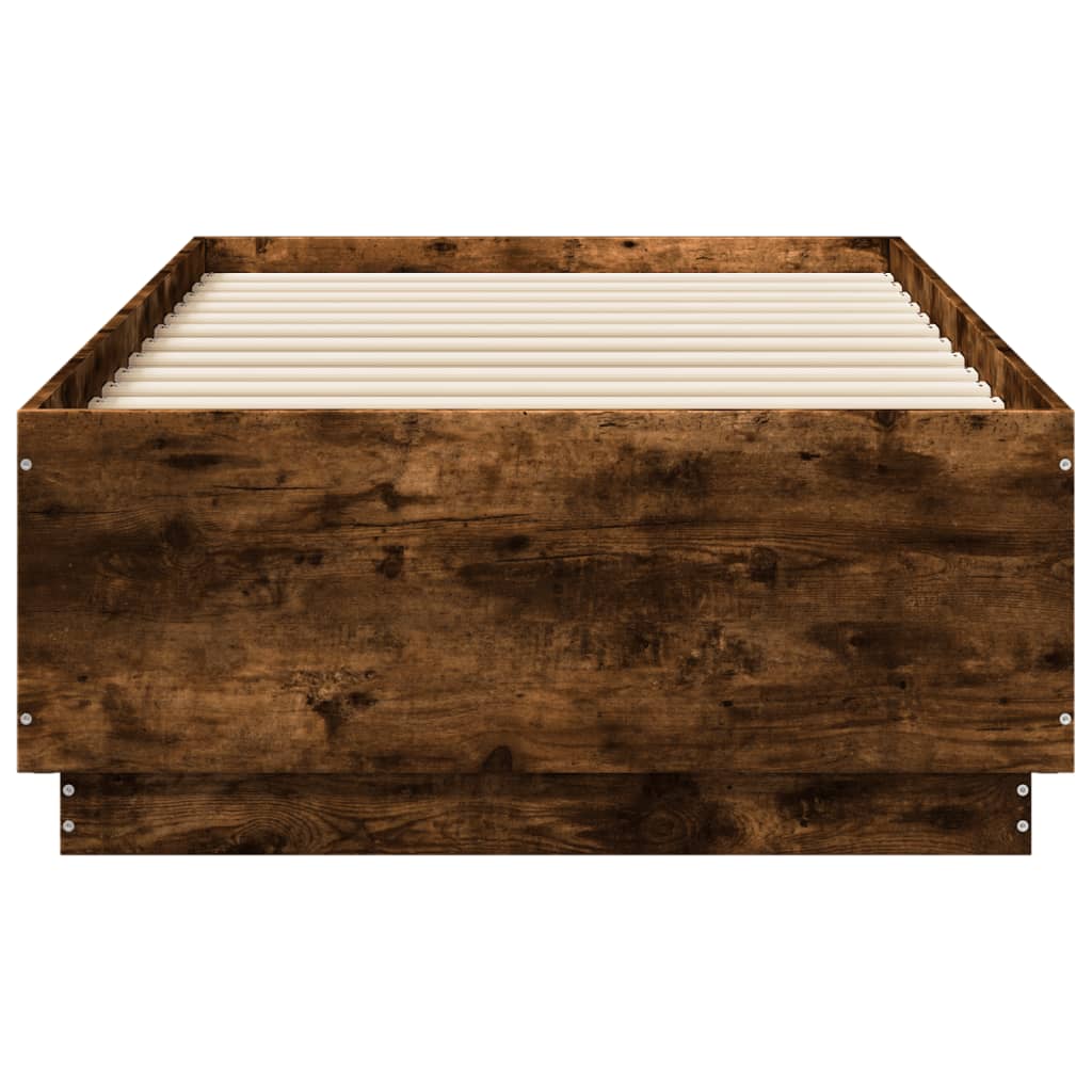 Cadru de pat cu LED, stejar fumuriu, 90x190 cm, lemn prelucrat GartenMobel Dekor