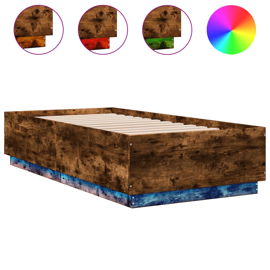 Cadru de pat cu LED, stejar fumuriu, 90x190 cm, lemn prelucrat GartenMobel Dekor