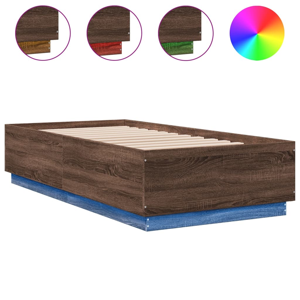 Cadru de pat cu LED, stejar maro, 90x190 cm, lemn prelucrat GartenMobel Dekor