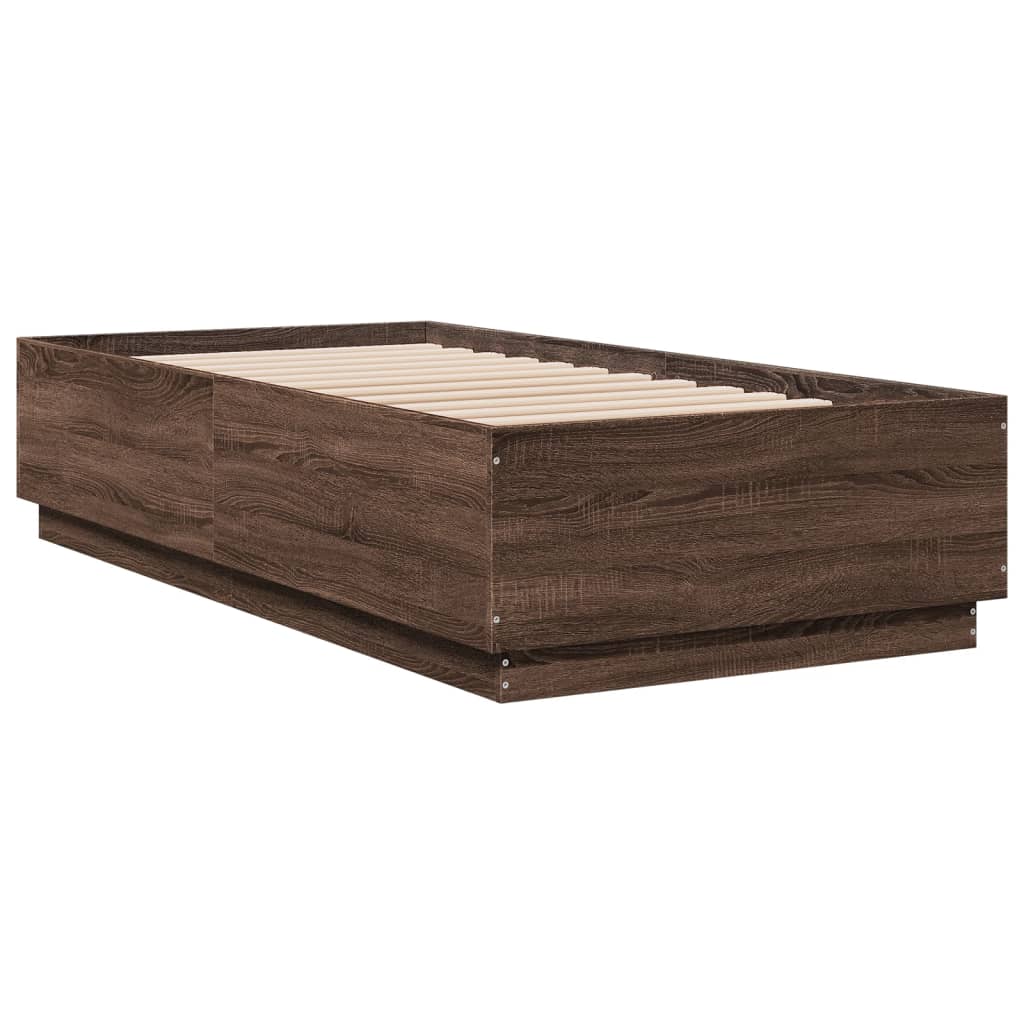 Cadru de pat cu LED, stejar maro, 90x190 cm, lemn prelucrat GartenMobel Dekor