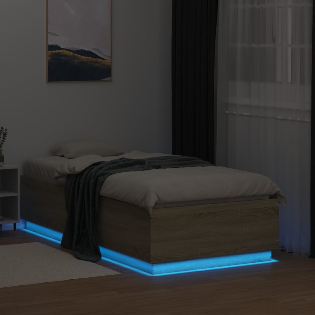 Cadru de pat cu LED, stejar sonoma, 90x190 cm, lemn prelucrat GartenMobel Dekor