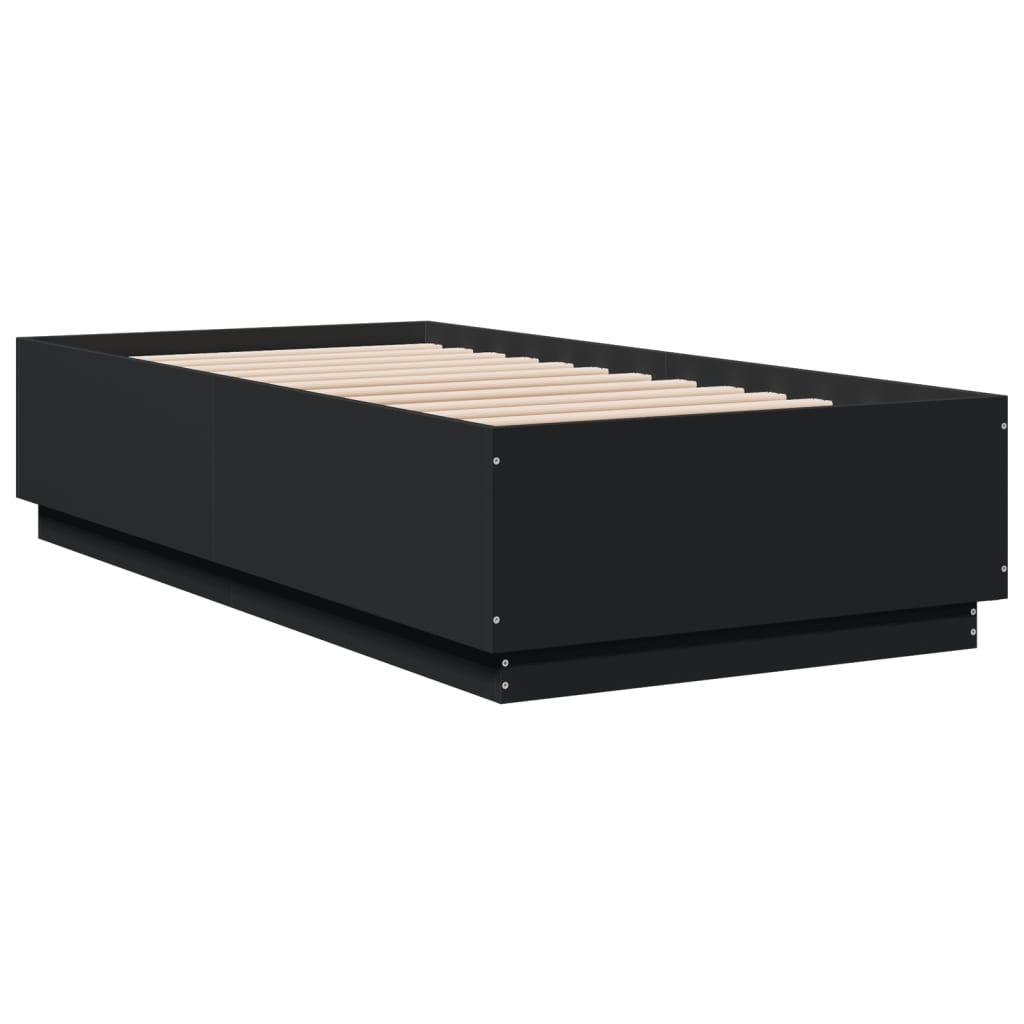 Cadru de pat cu lumini LED, negru, 90x190 cm, lemn prelucrat GartenMobel Dekor