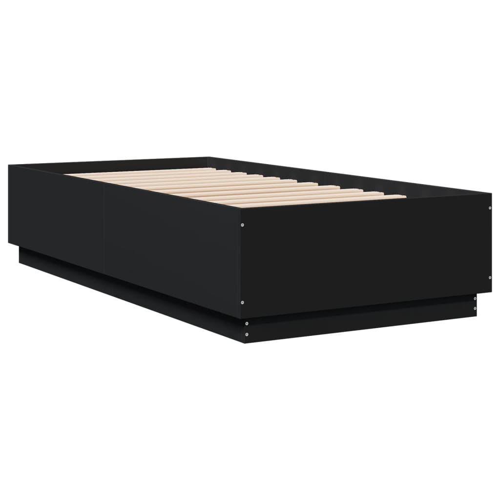 Cadru de pat cu lumini LED, negru, 90x190 cm, lemn prelucrat GartenMobel Dekor