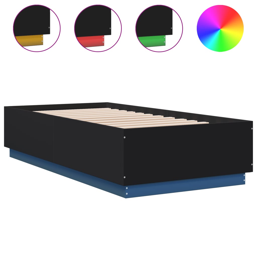 Cadru de pat cu lumini LED, negru, 90x190 cm, lemn prelucrat GartenMobel Dekor