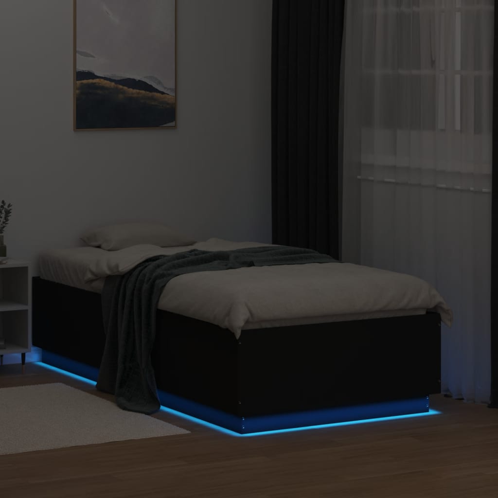Cadru de pat cu lumini LED, negru, 90x190 cm, lemn prelucrat GartenMobel Dekor