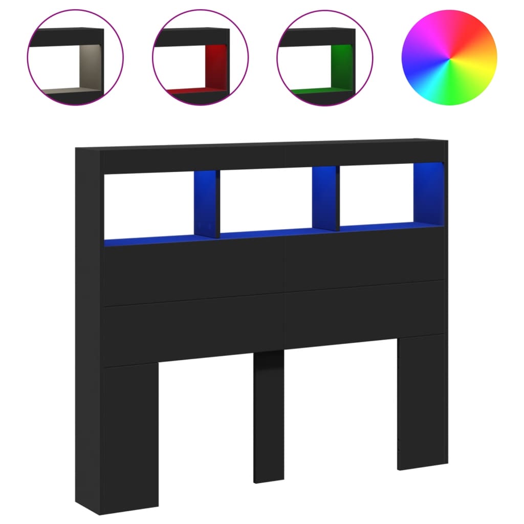 Tăblie cu dulap și LED, negru, 120x17x102 cm GartenMobel Dekor