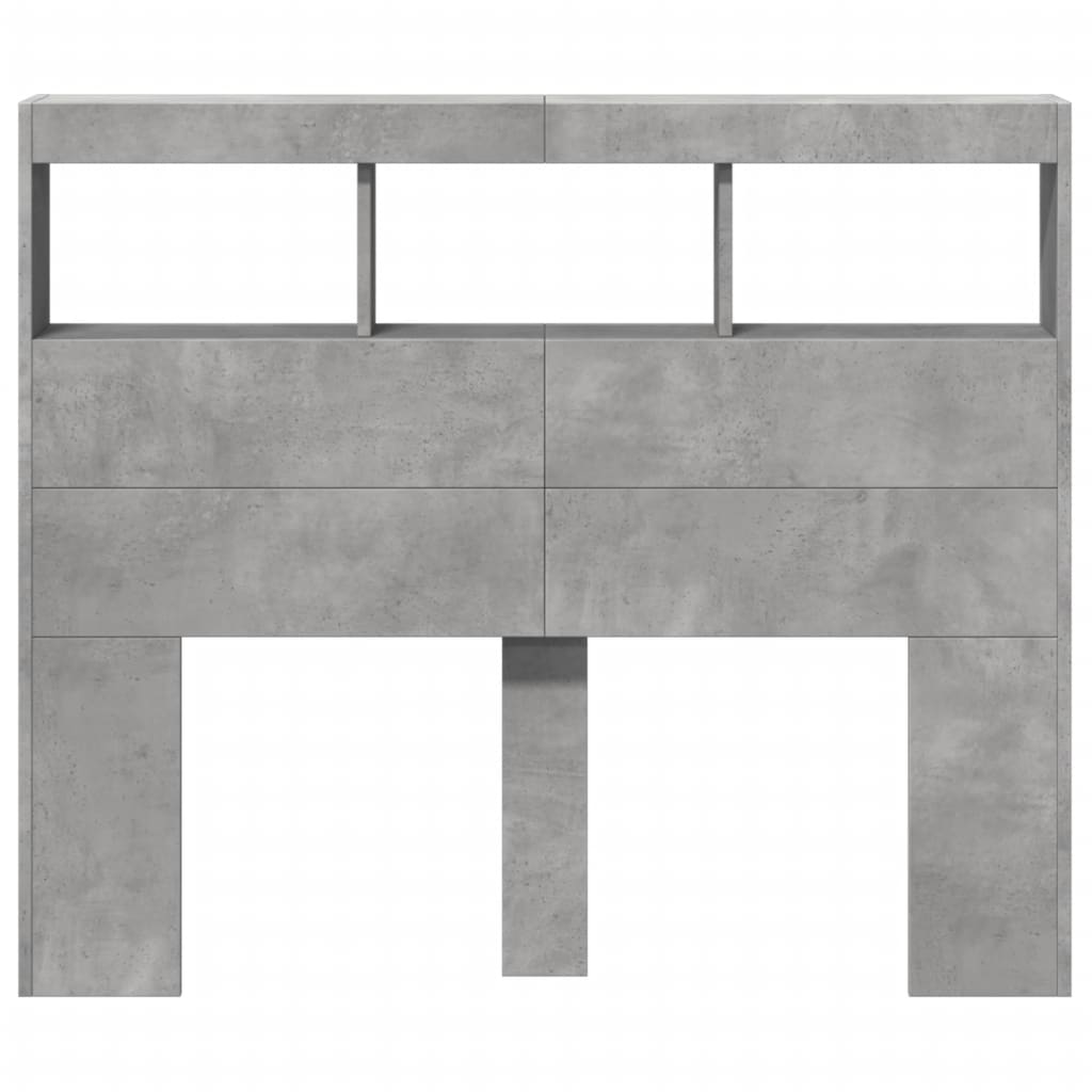 Tăblie de pat cu dulap și LED, gri beton, 120x17x102 cm GartenMobel Dekor
