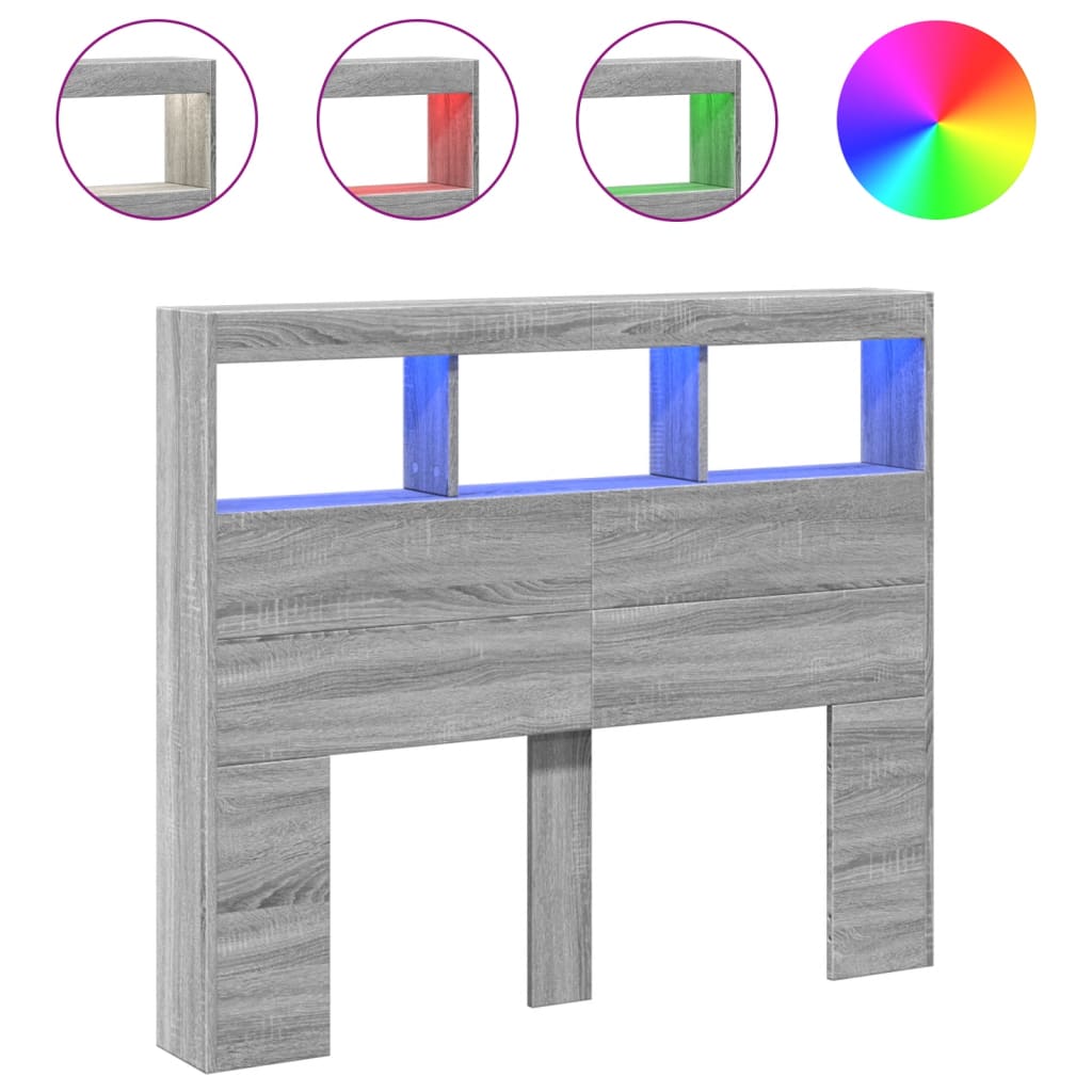 Tăblie de pat cu dulap și LED, gri sonoma, 120x17x102 cm GartenMobel Dekor