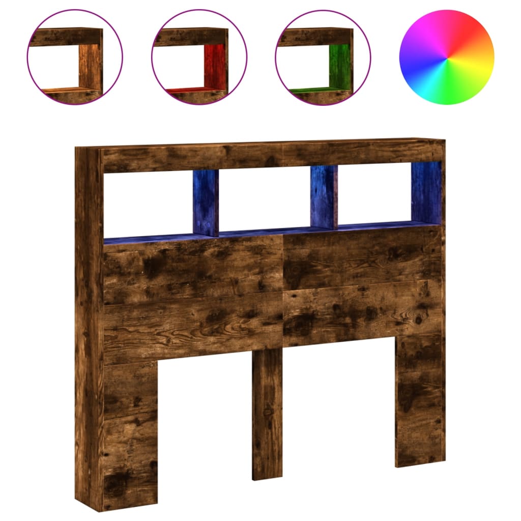 Tăblie de pat cu dulap și LED, stejar fumuriu, 120x17x102 cm GartenMobel Dekor