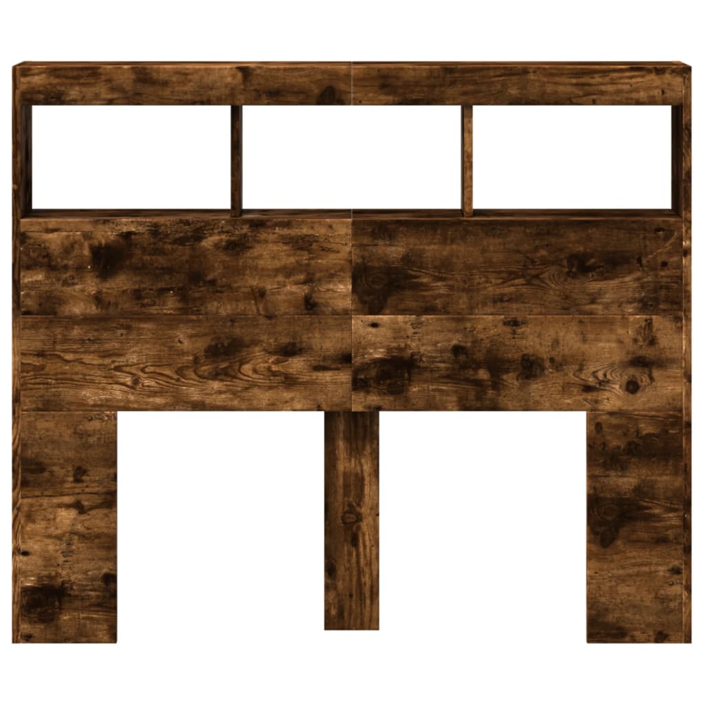 Tăblie de pat cu dulap și LED, stejar fumuriu, 120x17x102 cm GartenMobel Dekor