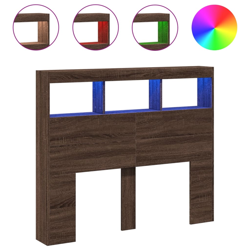 Tăblie de pat cu dulap și LED, stejar maro, 120x17x102 cm GartenMobel Dekor