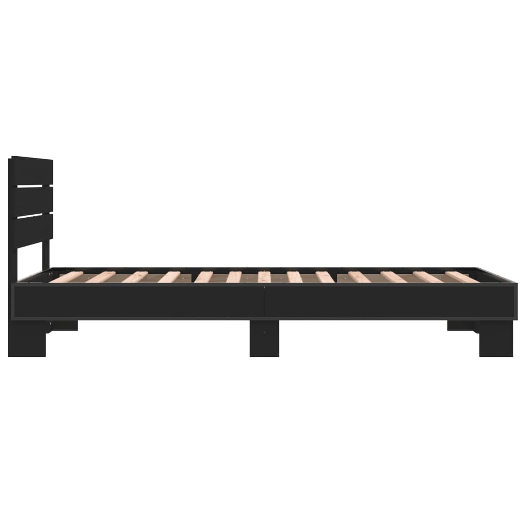 Cadru de pat, negru, 90x200 cm, lemn prelucrat și metal GartenMobel Dekor