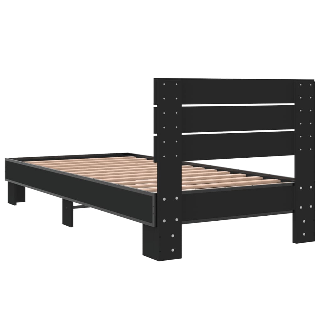 Cadru de pat, negru, 90x200 cm, lemn prelucrat și metal GartenMobel Dekor
