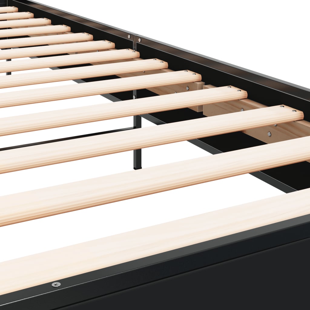 Cadru de pat, negru, 90x200 cm, lemn prelucrat și metal GartenMobel Dekor