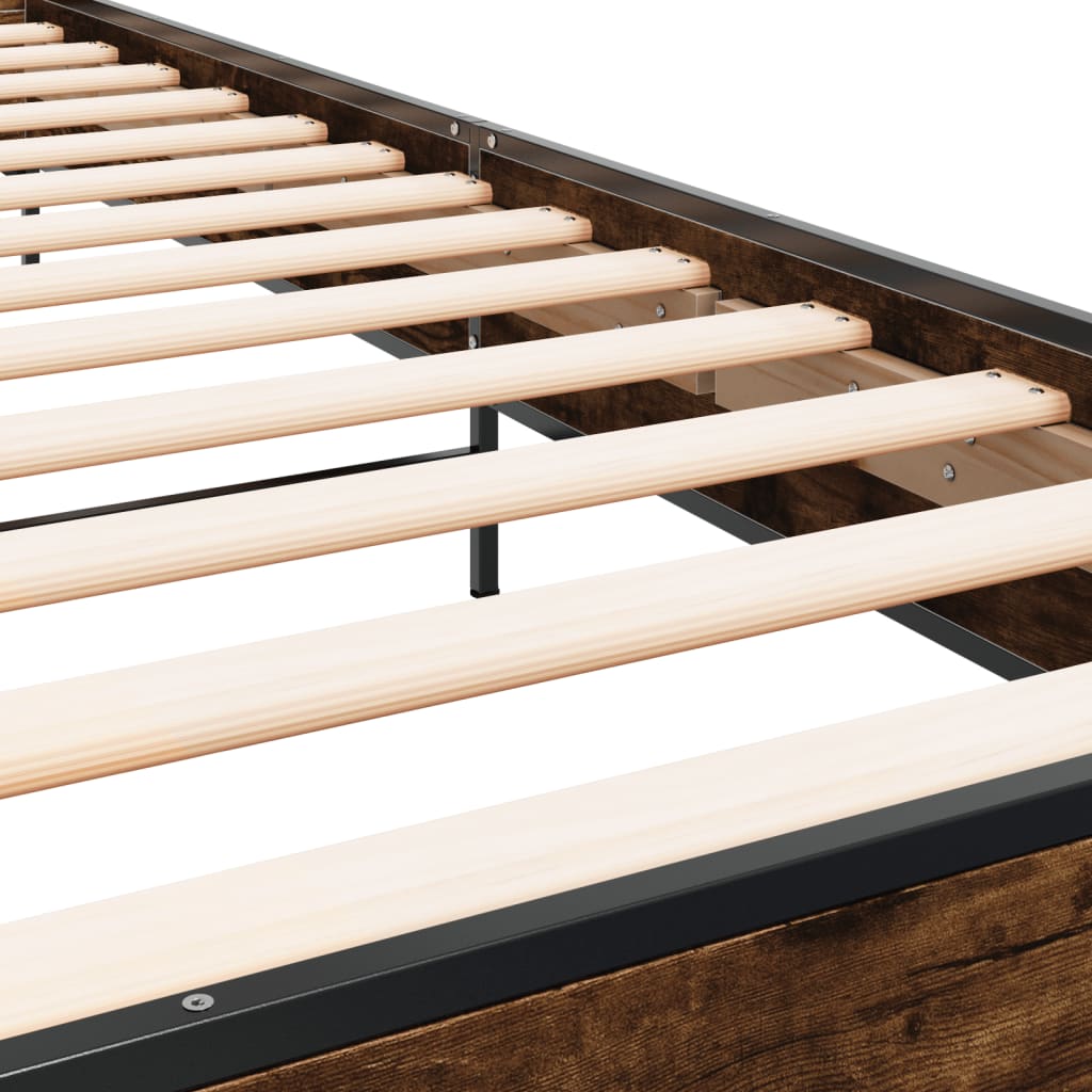 Cadru de pat, stejar fumuriu, 90x200cm, lemn prelucrat și metal GartenMobel Dekor