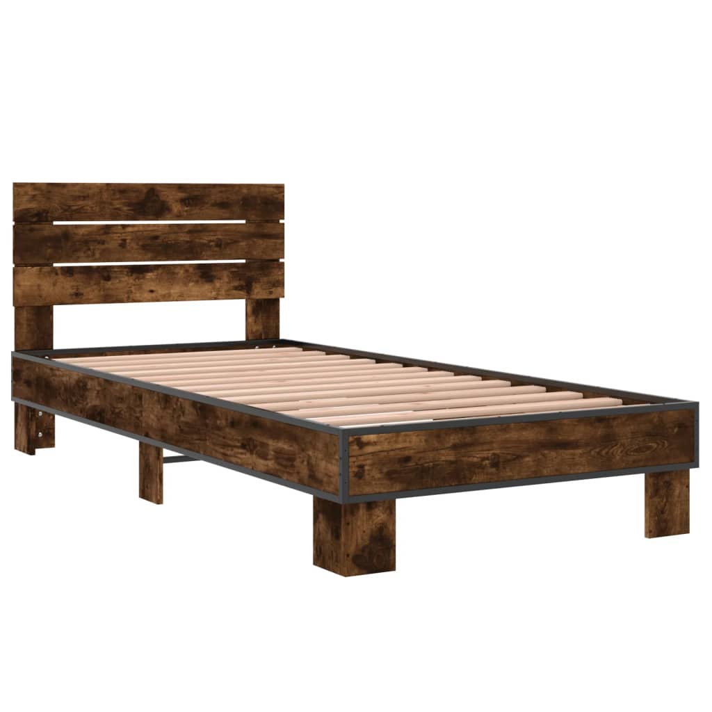 Cadru de pat, stejar fumuriu 100x200 cm lemn prelucrat și metal GartenMobel Dekor
