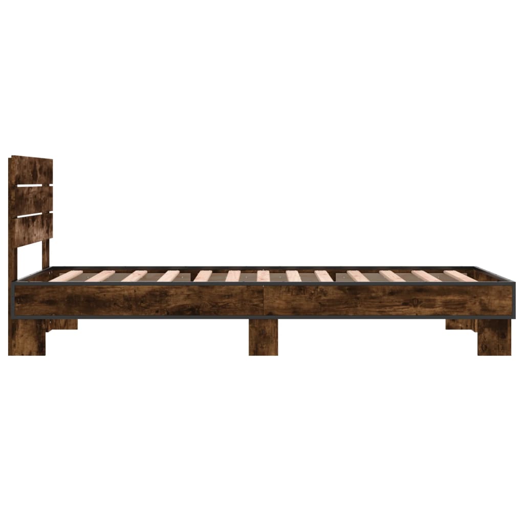 Cadru de pat, stejar fumuriu 100x200 cm lemn prelucrat și metal GartenMobel Dekor