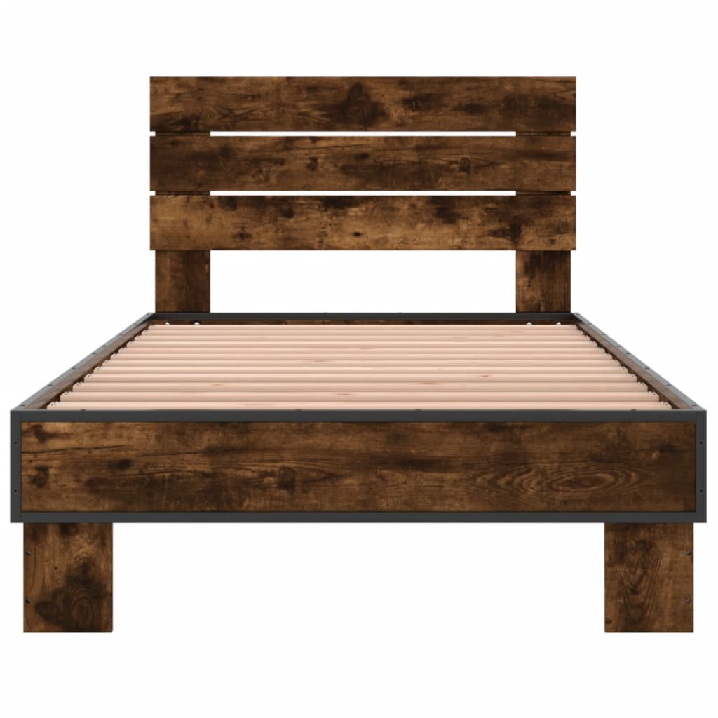 Cadru de pat, stejar fumuriu 100x200 cm lemn prelucrat și metal GartenMobel Dekor