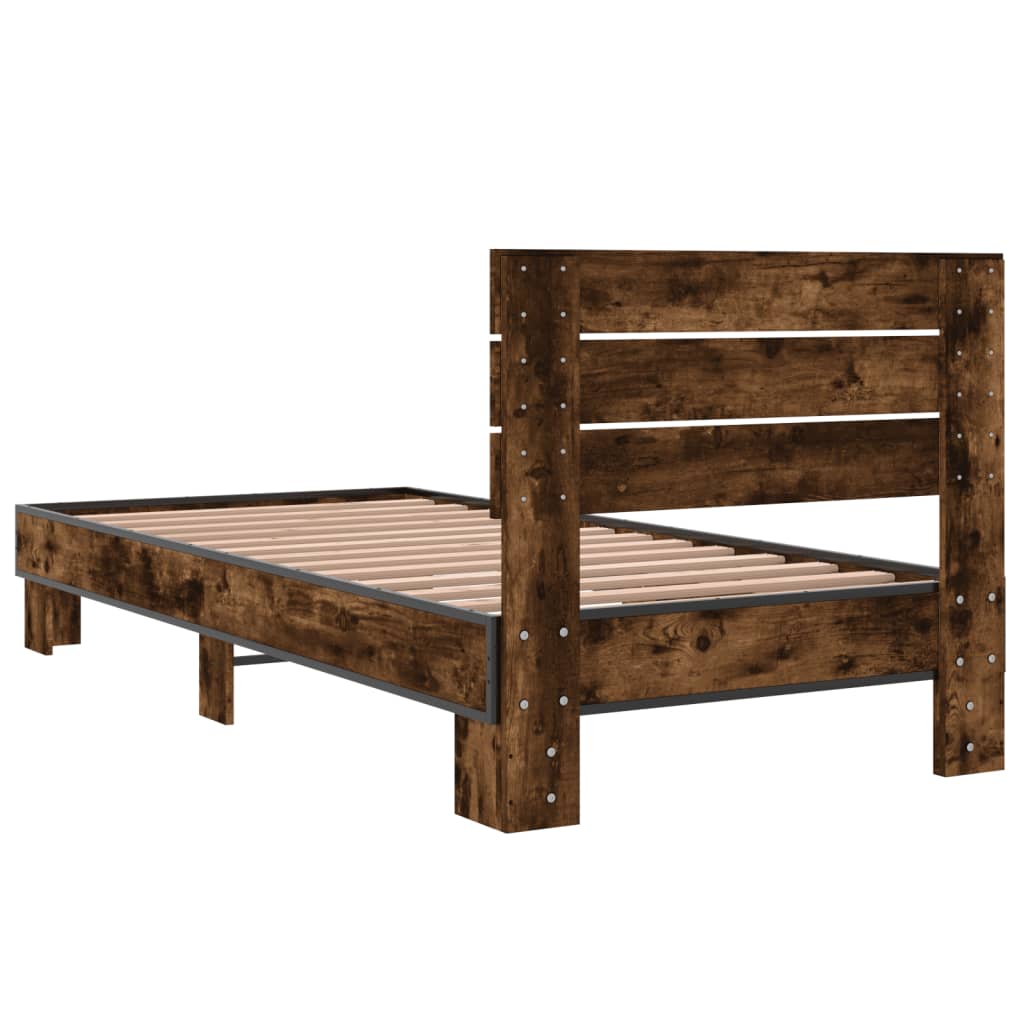 Cadru de pat, stejar fumuriu 100x200 cm lemn prelucrat și metal GartenMobel Dekor