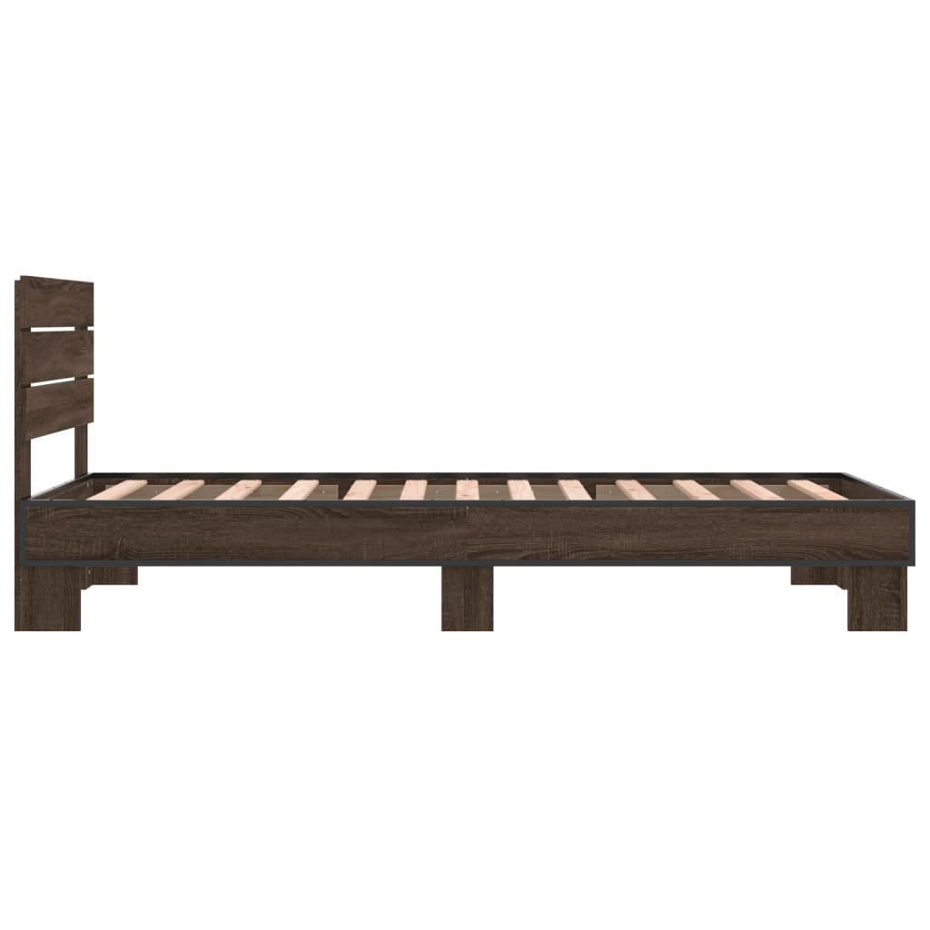 Cadru de pat, stejar maro, 100x200 cm, lemn prelucrat și metal GartenMobel Dekor