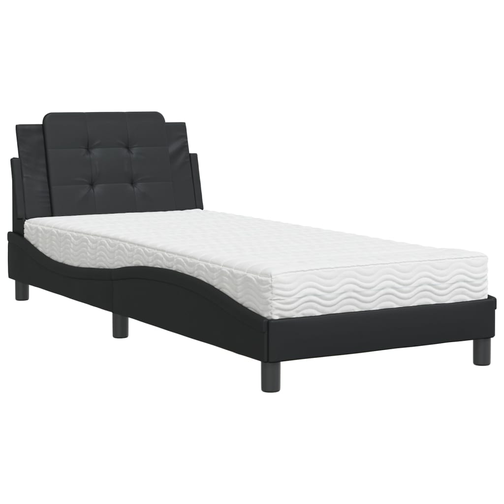 Pa cu saltea, negru, 90x190 cm, piele ecologică GartenMobel Dekor