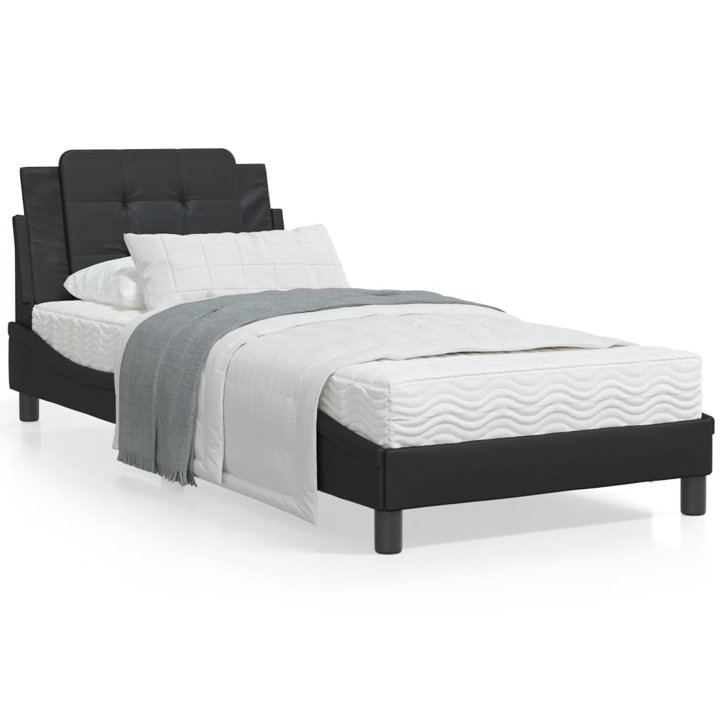 Pat continental cu saltea, negru, 80x200 cm, piele ecologică GartenMobel Dekor