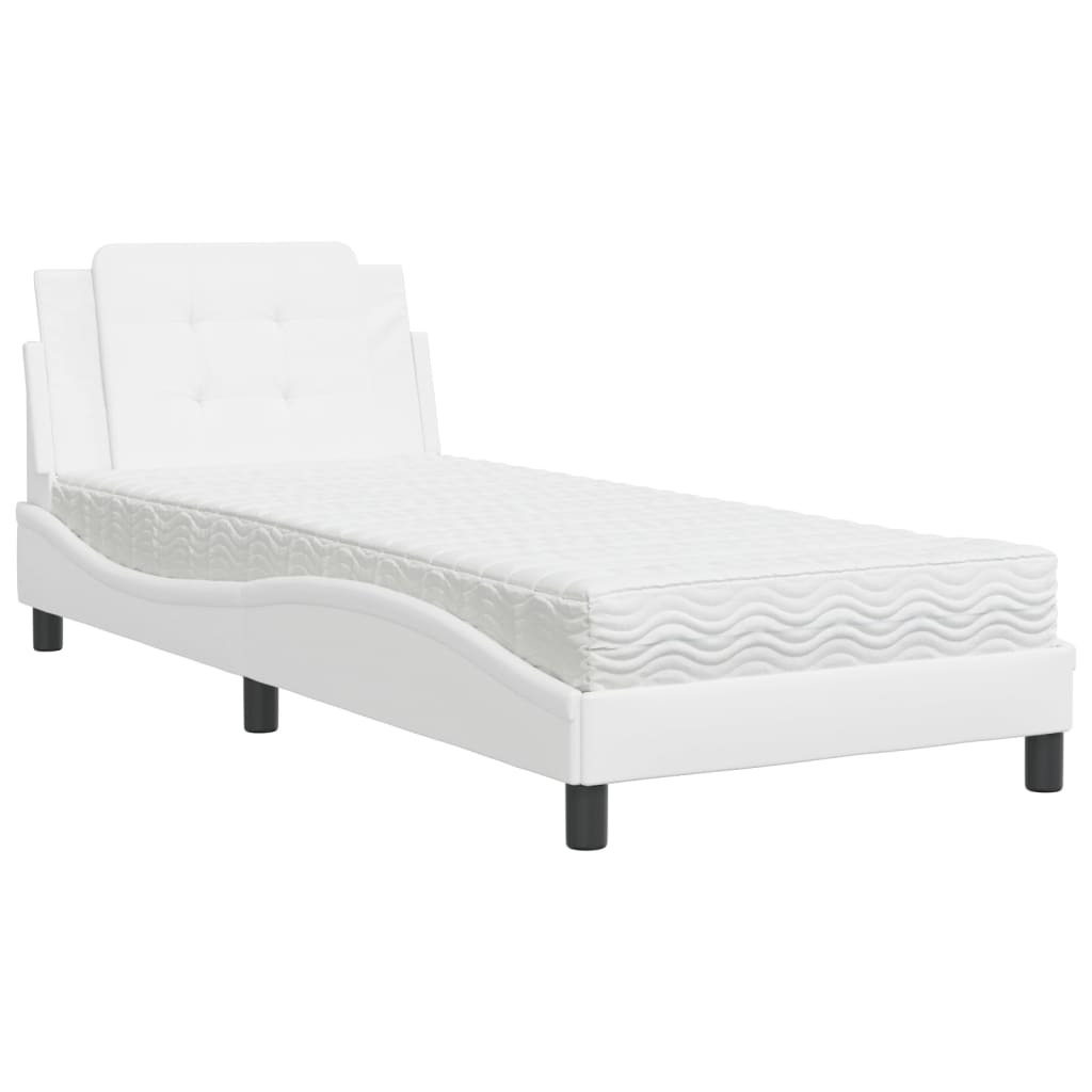 Pat cu saltea, alb, 90x190 cm, piele ecologică GartenMobel Dekor