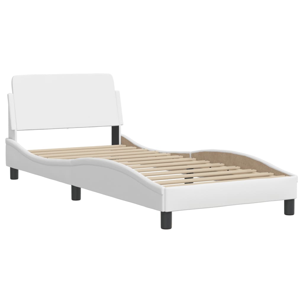 Pat cu saltea, alb, 90x190 cm, piele ecologică GartenMobel Dekor