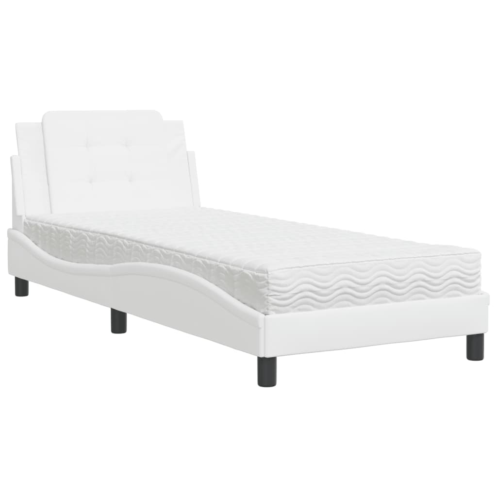 Pat cu saltea, alb, 90x200 cm, piele ecologică GartenMobel Dekor
