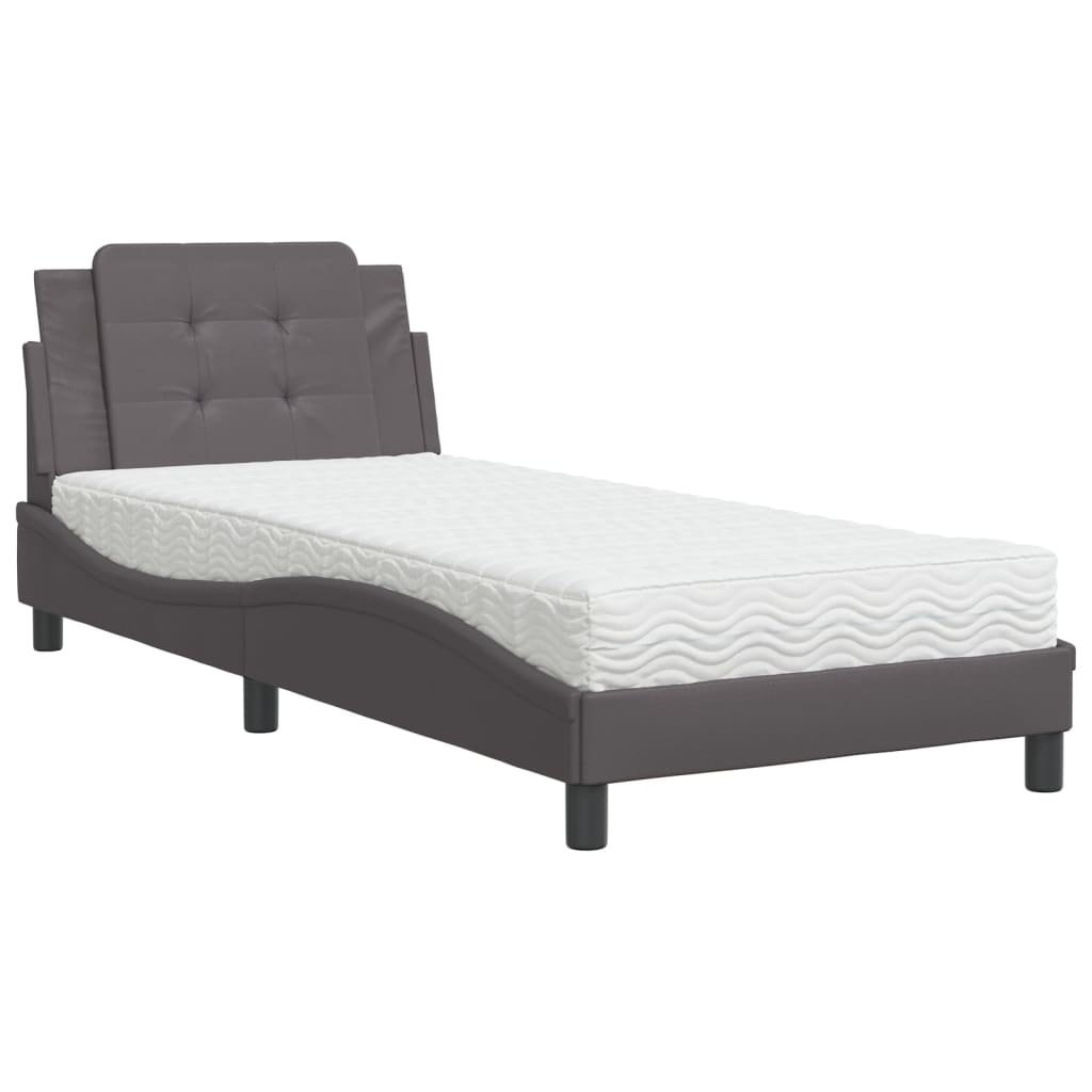 Pat cu saltea, gri, 80x200 cm, piele ecologică GartenMobel Dekor