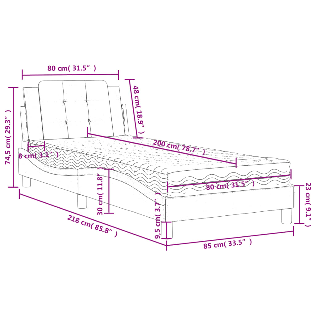 Pat cu saltea, gri, 80x200 cm, piele ecologică GartenMobel Dekor