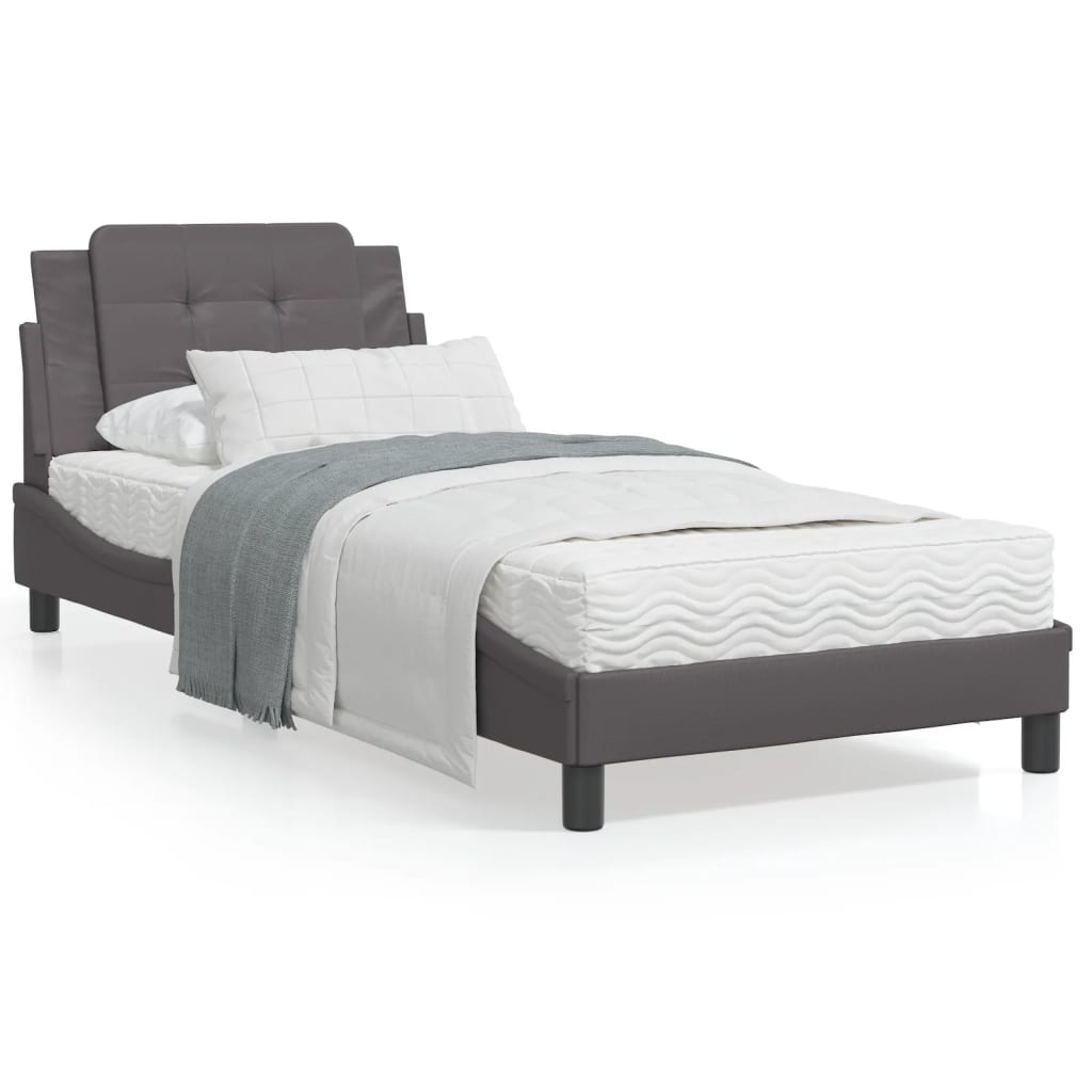 Pat cu saltea, gri, 90x190 cm, piele ecologică GartenMobel Dekor