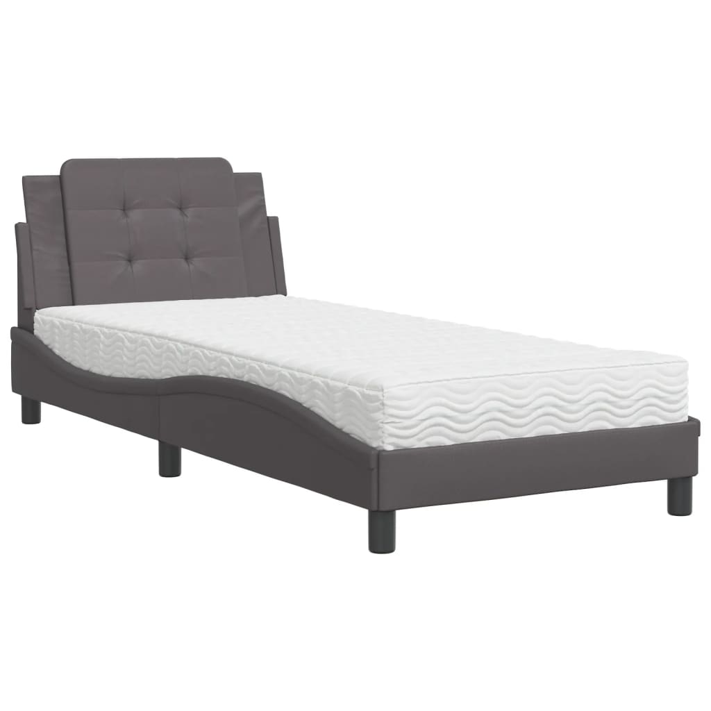 Pat cu saltea, gri, 90x190 cm, piele ecologică GartenMobel Dekor